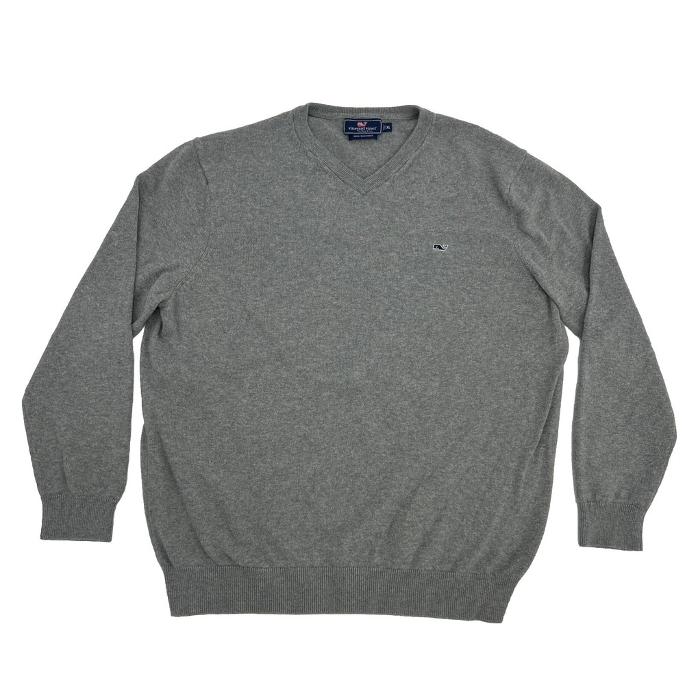 Vineyard Vines Saltwater Sweater Men's XL Gray V-Neck With Cashmere Preppy Whale